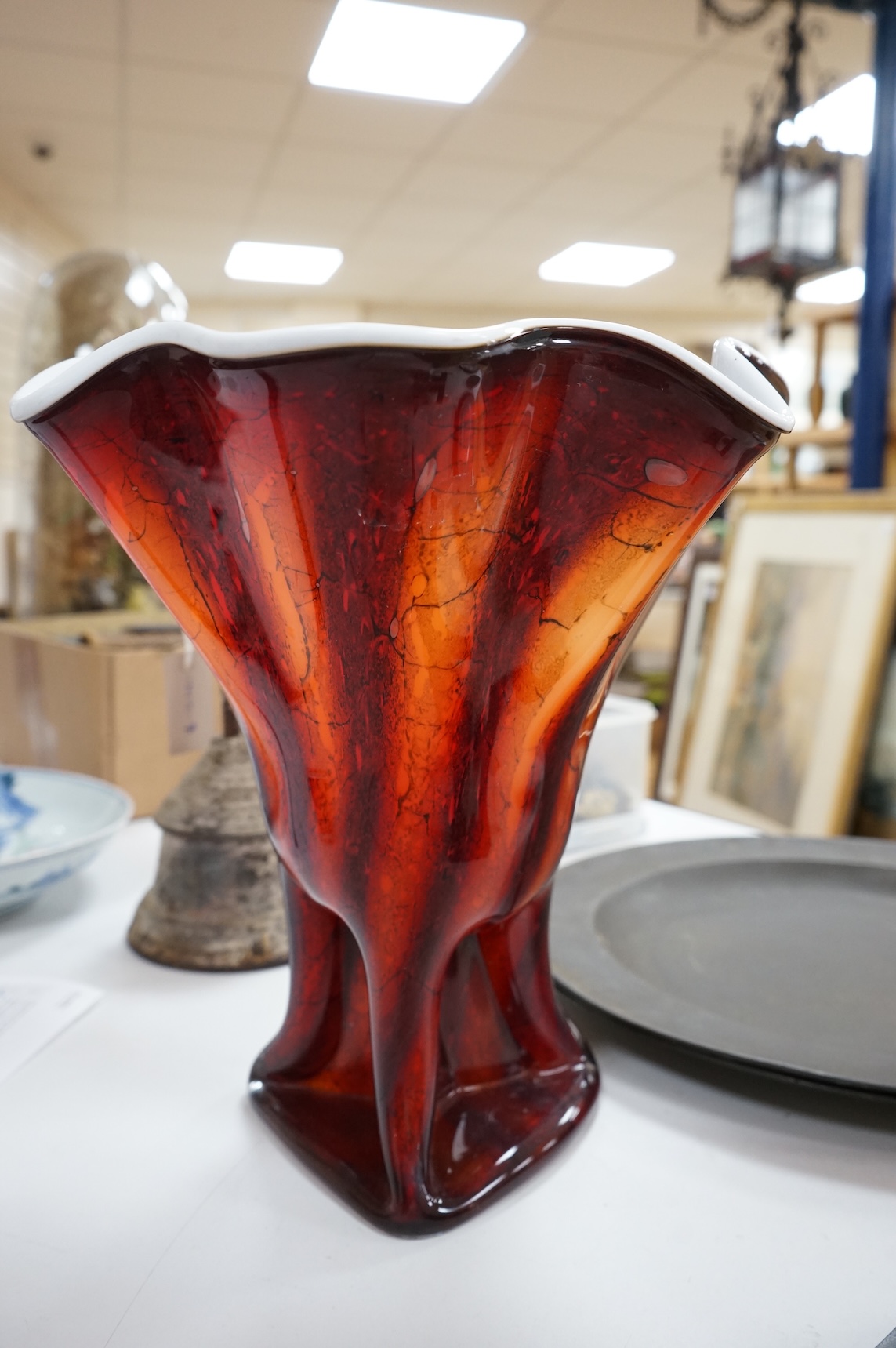 A Murano opaque and red glass vase, 34cm high